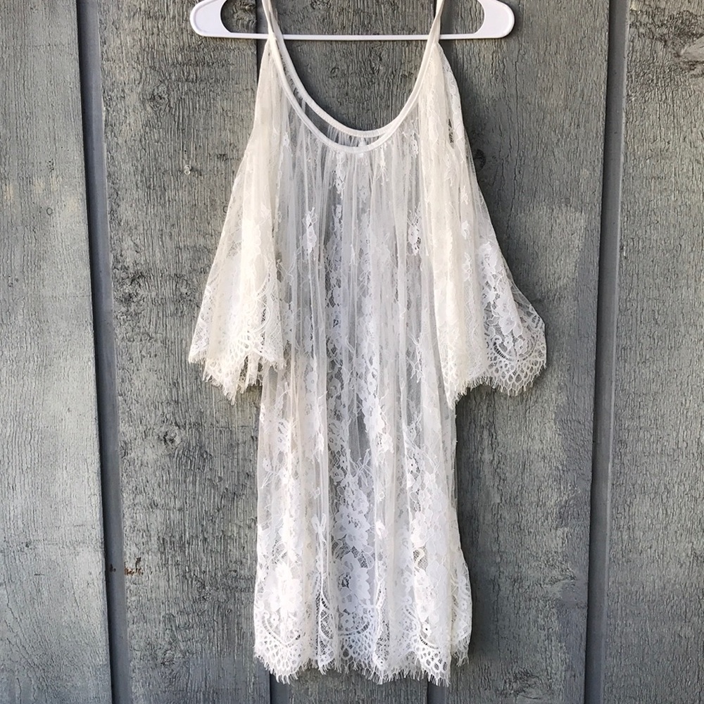Lace open shoulder dress or cover up!